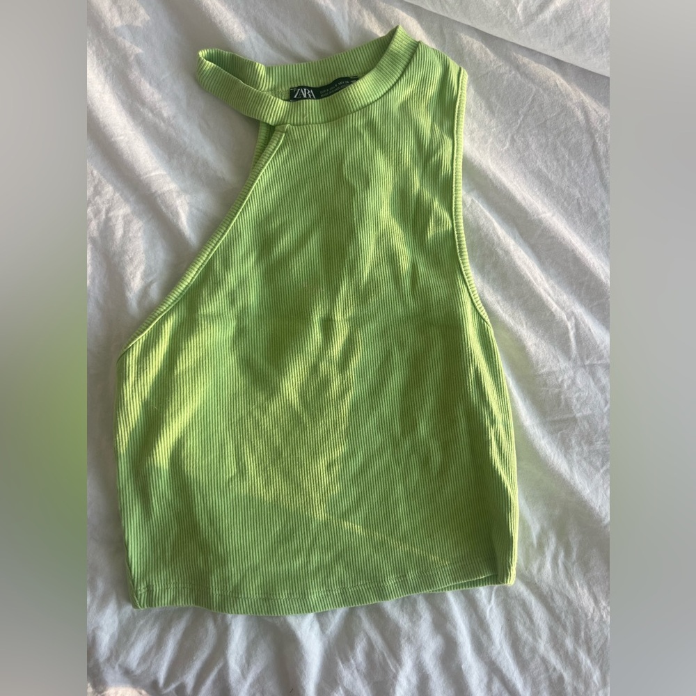 ZARA Green Ribbed Halter Tank